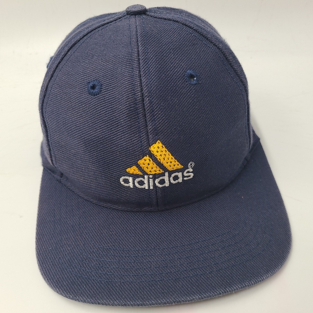 Vintage Adidas Hat Snapback (Fits‎ Small) Blue Yellow Logo Casual Sports Cotton